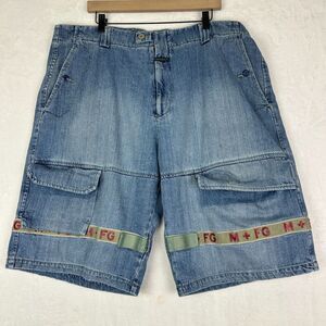 Marithe Francois Girbaud Vintage Cargo Shuttle Strap Denim Shorts 42 90s Y2K